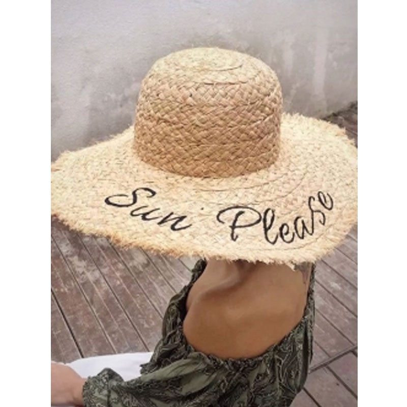 Boho Hat, Sun Hat, Beach Hat, Wide Brim Raffia Hat, Beige Sun Please