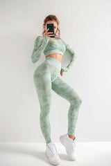 Yoga Set, Yoga Legging, Printed Workout Set Top and Legging, Camo in Green