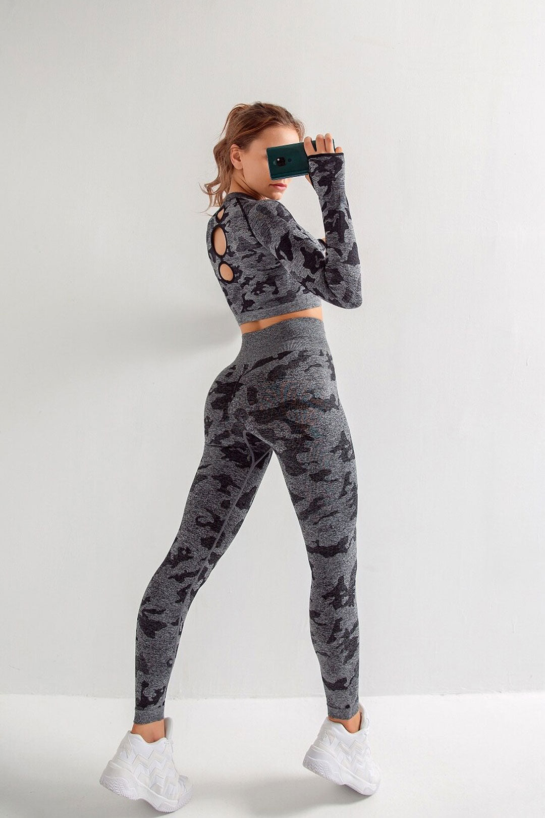 Yoga Set, Yoga Legging, Printed Workout Set Top and Legging, Camo in Black