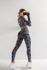 Yoga Set, Yoga Legging, Printed Workout Set Top and Legging, Camo in Black