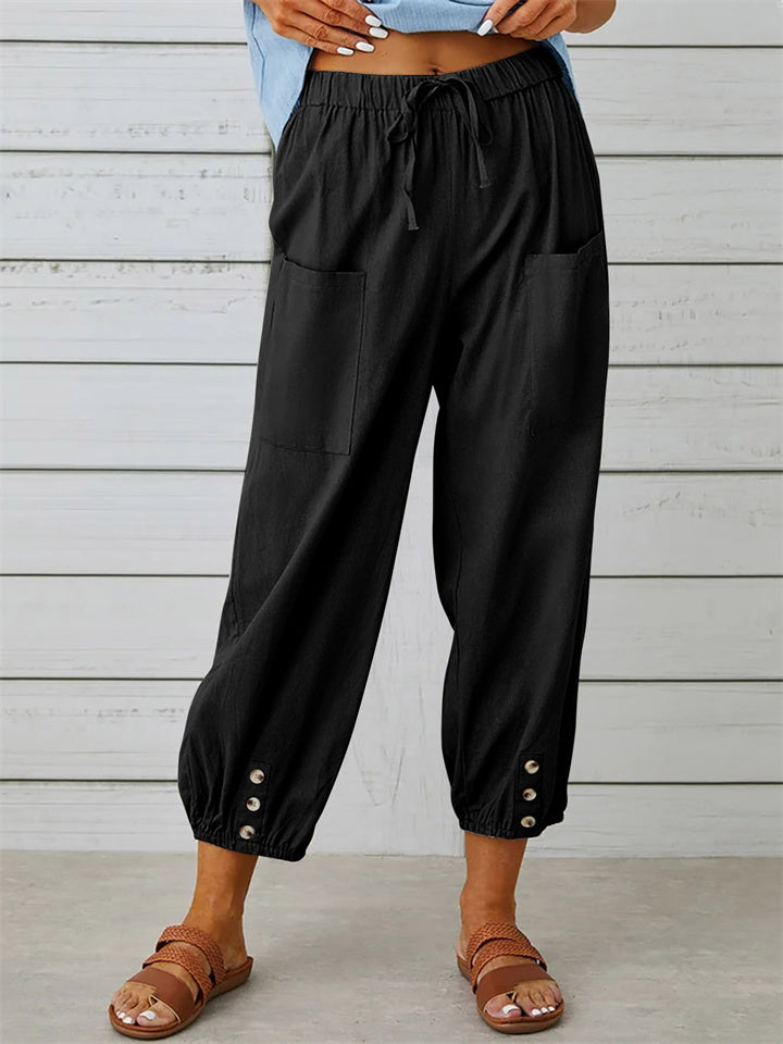 New Loose Type Comfortable Casual Mid-waist Button Cotton Linen Pants Nine-quarter Pants Wide Leg Women's Pants S,M,L,XL,XXL,3XL,4XL,5XL