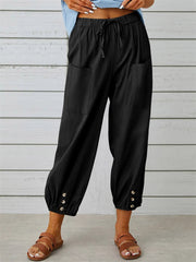 New Loose Type Comfortable Casual Mid-waist Button Cotton Linen Pants Nine-quarter Pants Wide Leg Women's Pants S,M,L,XL,XXL,3XL,4XL,5XL