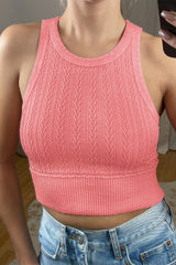 Cable Knit Ribbed Trim Sleeveless Crop Top