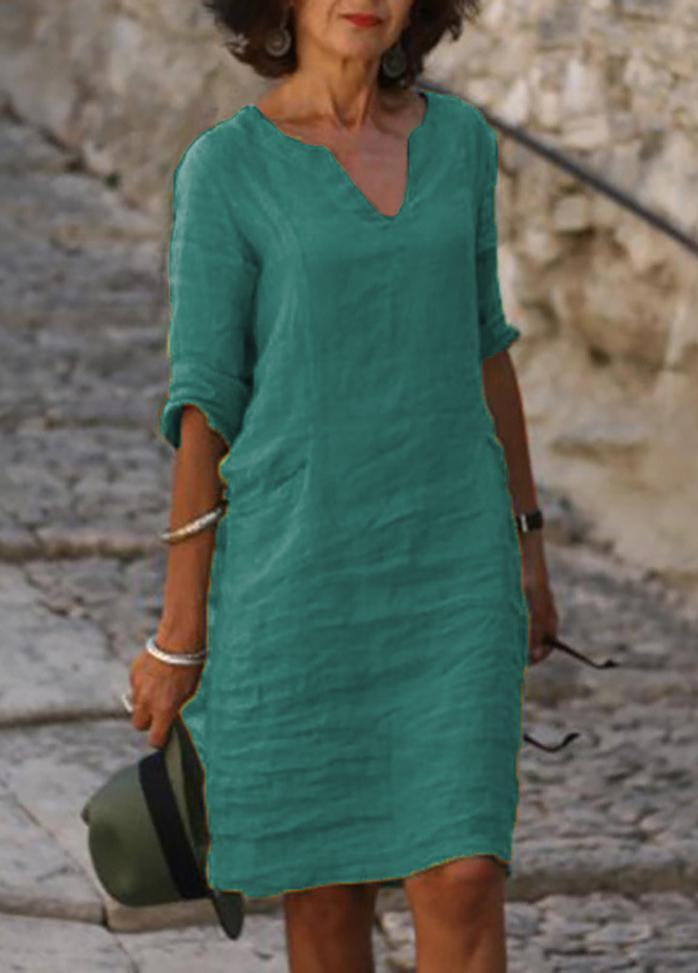 Casual Solid Color V Neck Dress