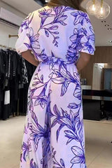Fashion Pattern Print Elastic Waist  Pocketed Maxi Dress