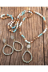 Boho Necklace, Jewelry Set, RH Amazonite Crystal  Green Black Natural  Stone
