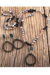 Boho Necklace, Jewelry Set, RH Amazonite Crystal  Green Black Natural  Stone