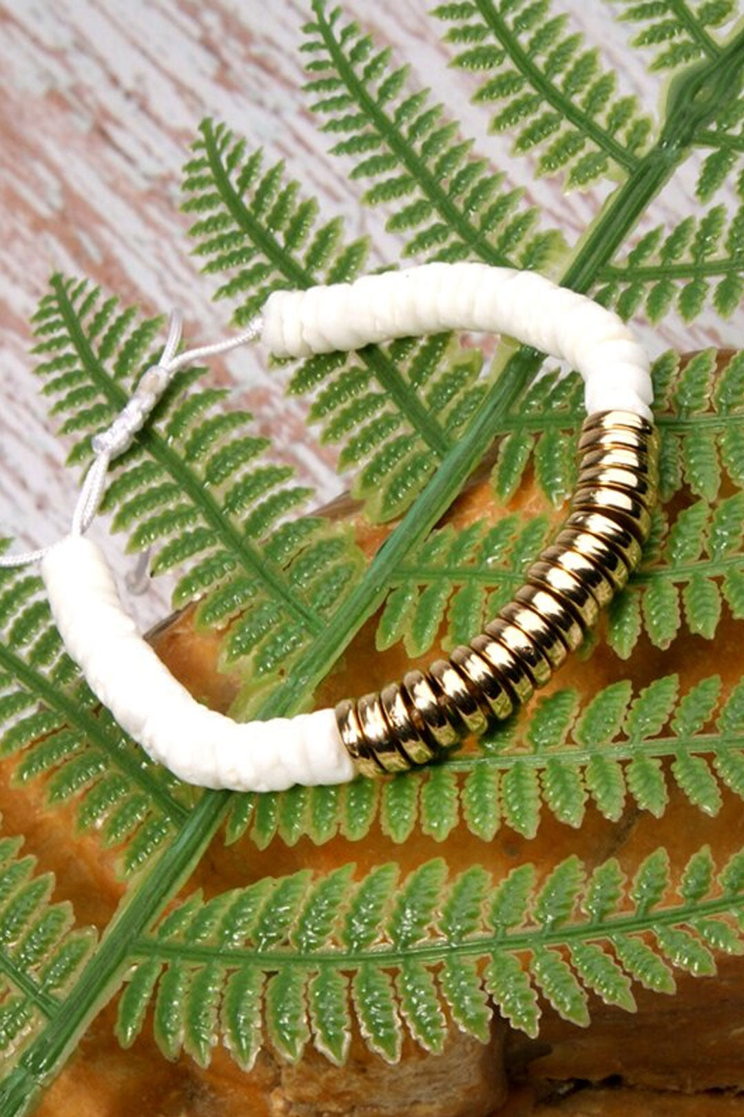 Boho Bracelet, White Blue Colorful Shell Gold