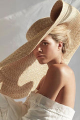 Boho Hat, Beach Hat, Extra Wide Brim Straw Hat, Anna Breeze in Black and Beige, High Quality (Straw, 35 cm)