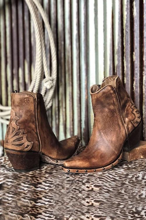 Zipper Rivets Chunky Heel Boots