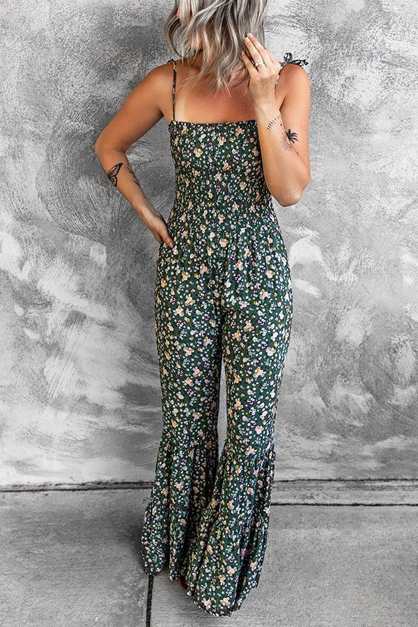 Polynesia Floral Smocked Flared Leg Jumpsuit
