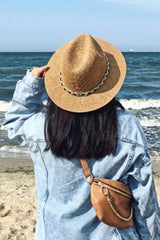 Boho Hat, Grass Fedora Hat, Stella Black Chian