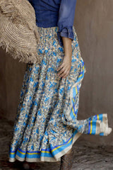 Boho Skirt, Hippie Skirts, Asymmetric Maxi Skirt, Indian Blue Floral
