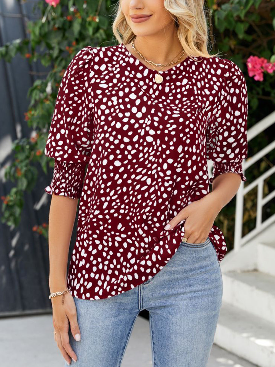 Women's T-Shirts Loose Printed Short Sleeve Chiffon Round Neck T-Shirt