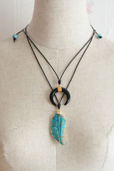 Boho Necklace, Blue Agate Leaf Pendant