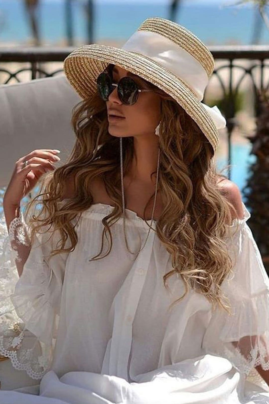 Boho Hat, Straw Hat, Floppy Vintage Hat, Linda White BLack Bow