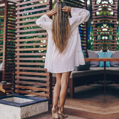 Boho Mini Dress - Beach Tunic - White Yuka