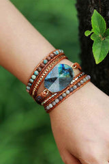 Boho Bracelet, 4 Layers Leather Wrap Bracelet, Black Onyx