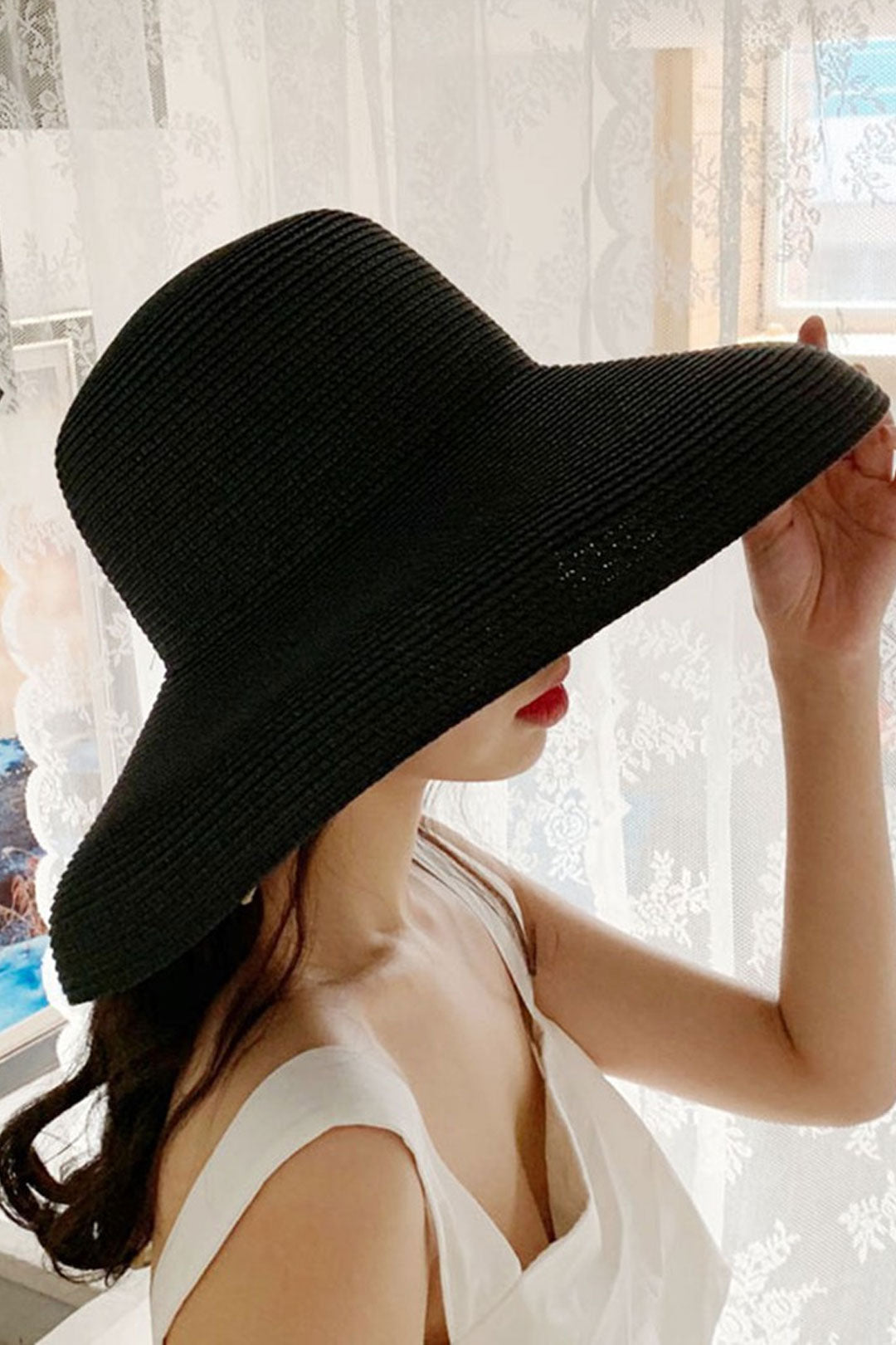 Boho Hat, Beach Hat, Wide Brim Vinatge Hat Leah Black Grey Silver