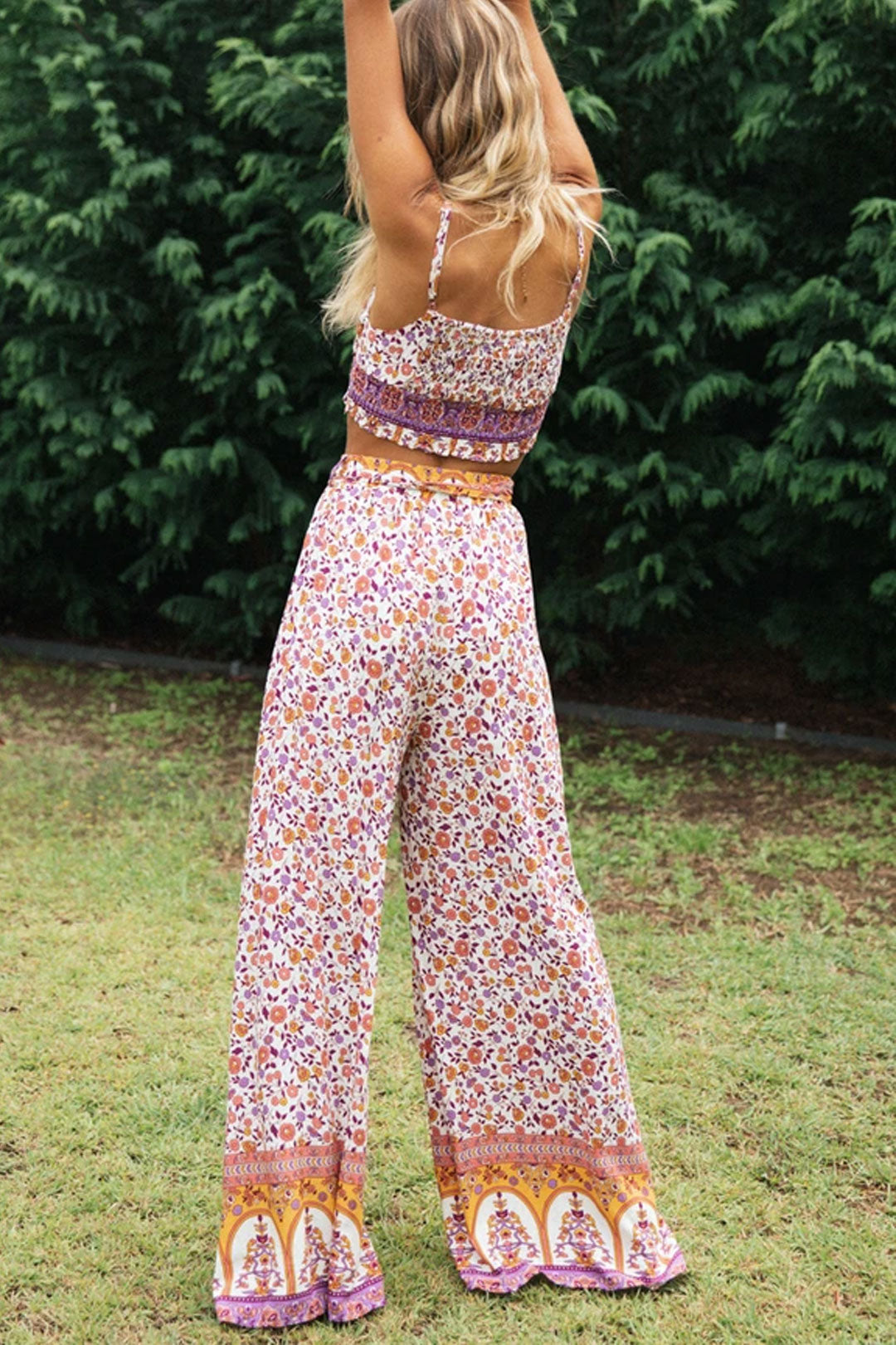 Boho Two Piece Set, Two Piece Pants Set, Pink Little Flower
