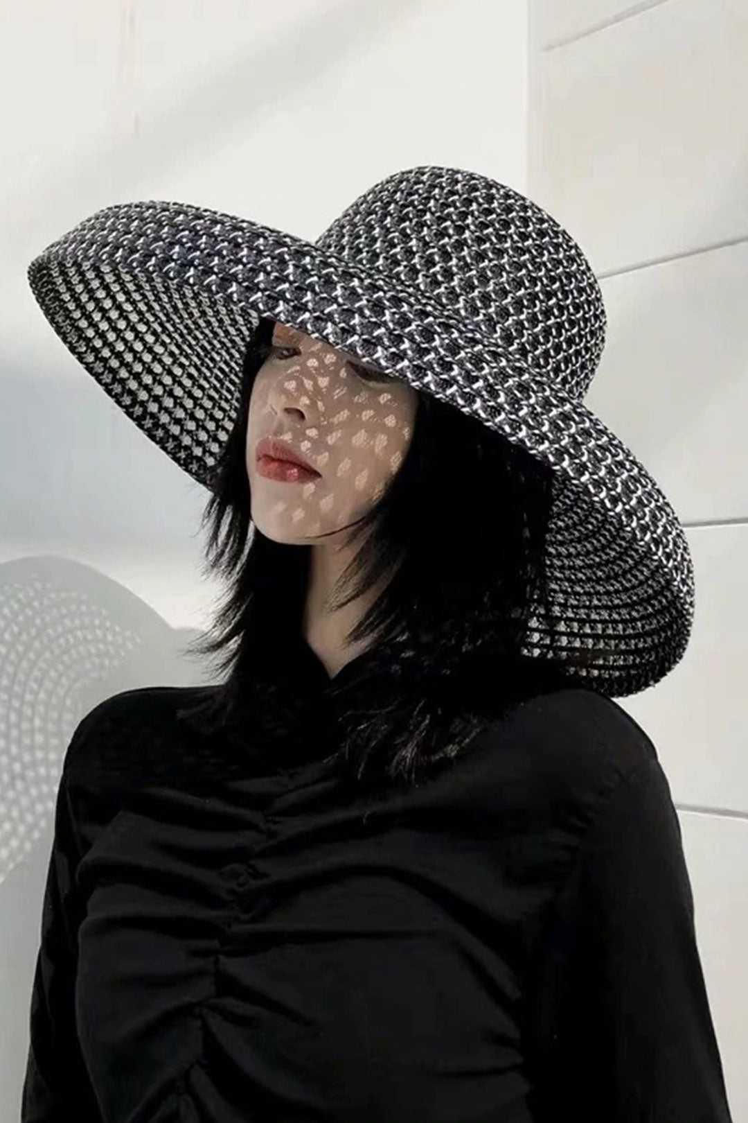 Boho Hat, Beach Hat, Wide Brim Vinatge Hat Leah Black Grey Silver