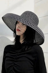 Boho Hat, Beach Hat, Wide Brim Vinatge Hat Leah Black Grey Silver