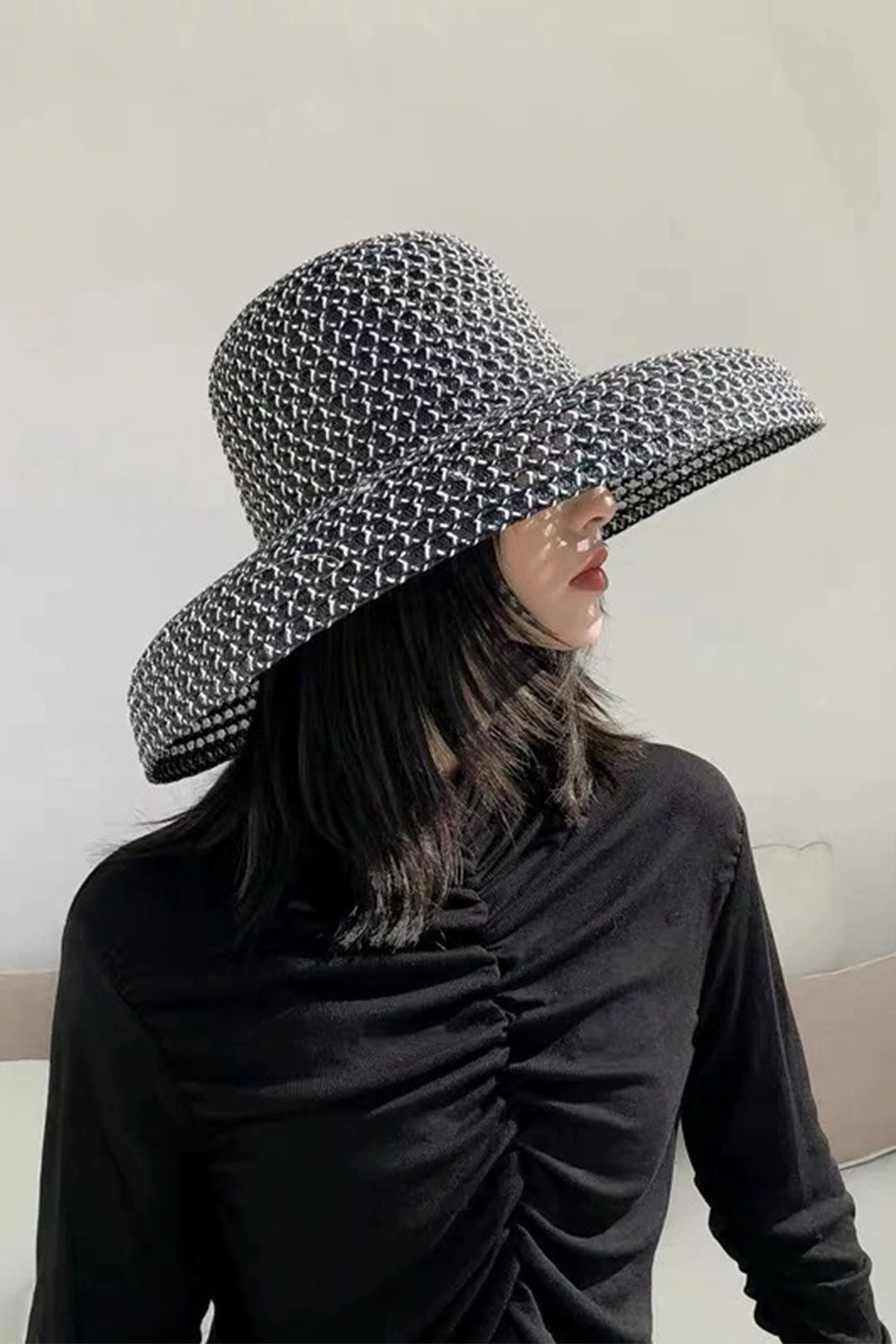 Boho Hat, Beach Hat, Wide Brim Vinatge Hat Leah Black Grey Silver