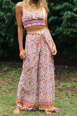Boho Two Piece Set, Two Piece Pants Set, Pink Little Flower