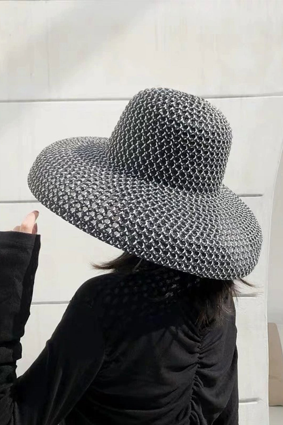 Boho Hat, Beach Hat, Wide Brim Vinatge Hat Leah Black Grey Silver