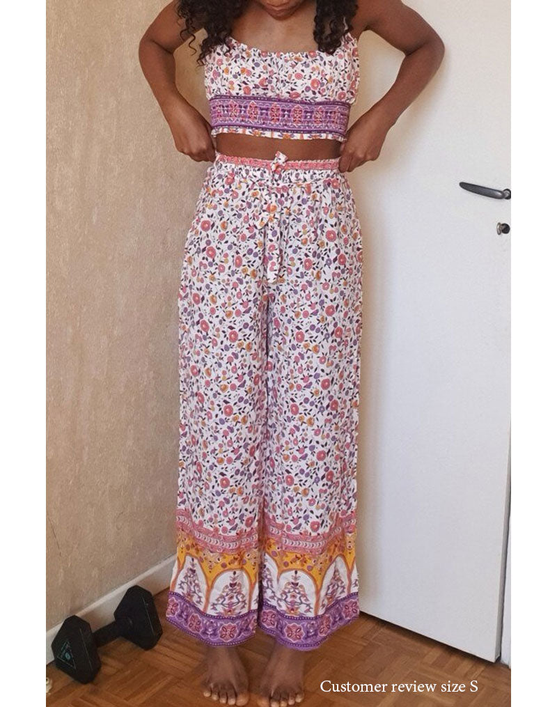 Boho Two Piece Set, Two Piece Pants Set, Pink Little Flower
