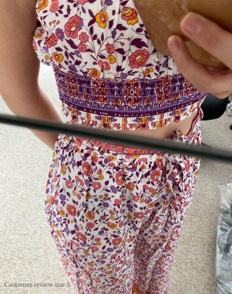 Boho Two Piece Set, Two Piece Pants Set, Pink Little Flower