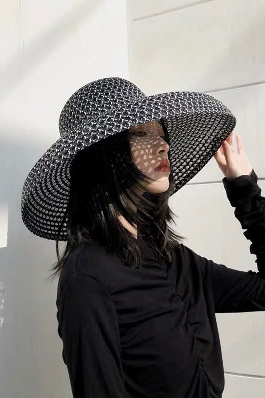 Boho Hat, Beach Hat, Wide Brim Vinatge Hat Leah Black Grey Silver