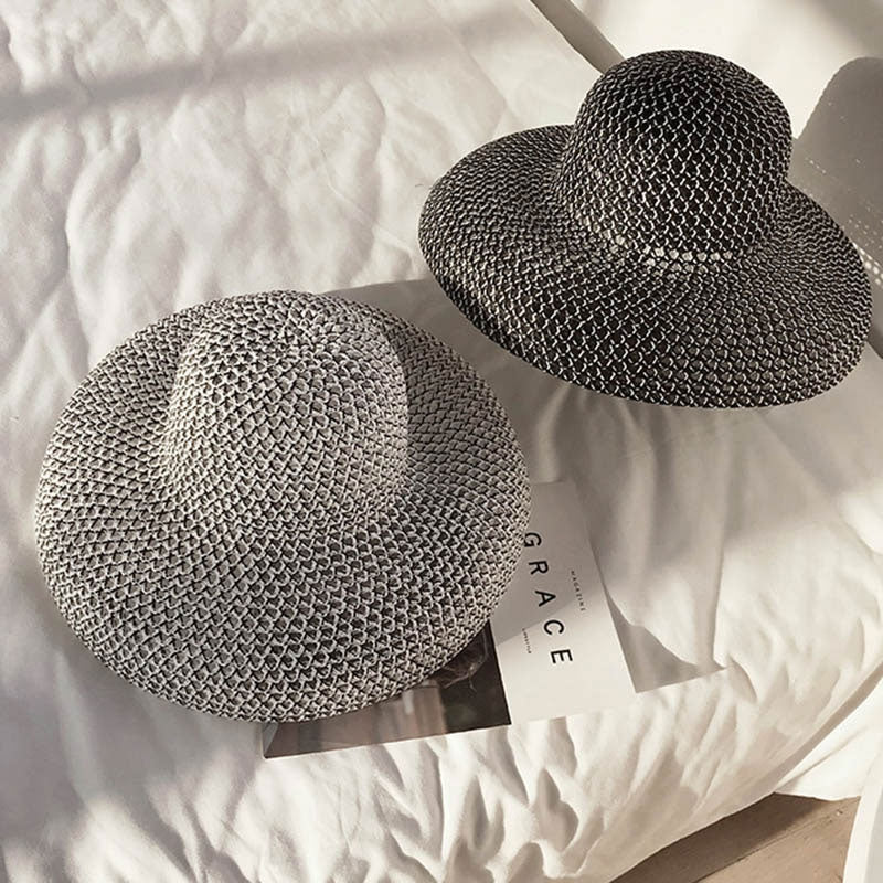 Boho Hat, Beach Hat, Wide Brim Vinatge Hat Leah Black Grey Silver