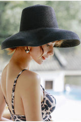 Boho Hat, Beach Hat, Wide Brim Vinatge Hat Leah Black Grey Silver