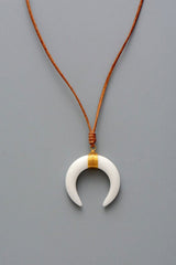 Boho Necklace, Ox Horn, Shell White and Black Onyx Crescent