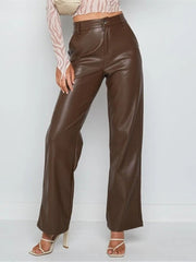 High Waist Solid Color Long Trouser Pants