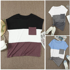 Casual Crewneck Cap Sleeve T Shirt with Pocket