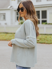Loose Long Sleeve Solid Color Blouse Top