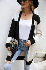 Open Front Color Block Striped Cardigan Sweater