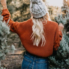 Oversized Knitted Solid Color Sweater
