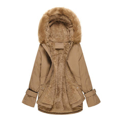 Zip Up Front Pocket Fur Collar Jacket Coat