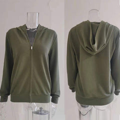 Drawstring Zipper Long Sleeve Hooded Pullover