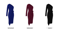 Fashion One Off Shoulder Wrap Solid Irregular Midi Dress