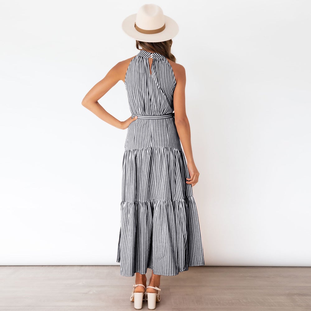 Waist Tie Halter Neck Sleeveless Maxi Dress