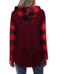 Plaid Sleeve Long Sleeve Hoodie Top