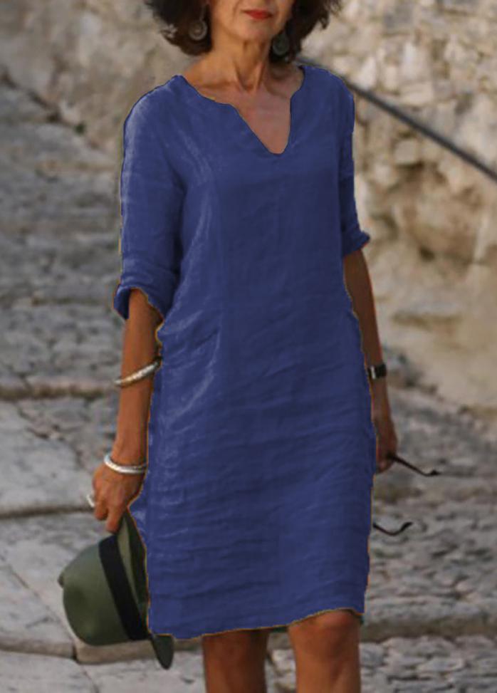 Casual Solid Color V Neck Dress