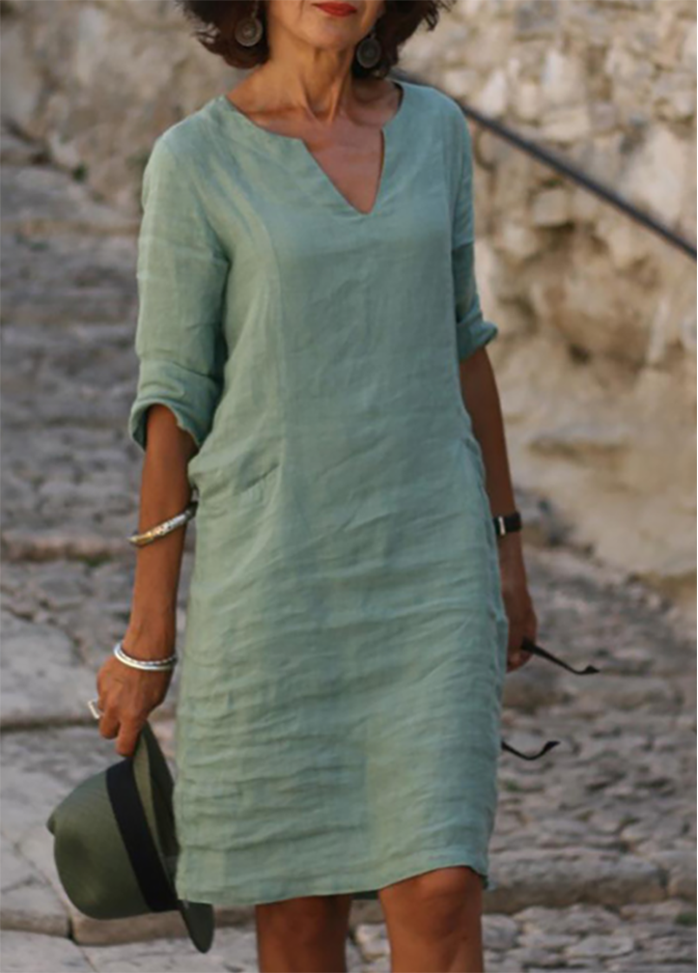Casual Solid Color V Neck Dress