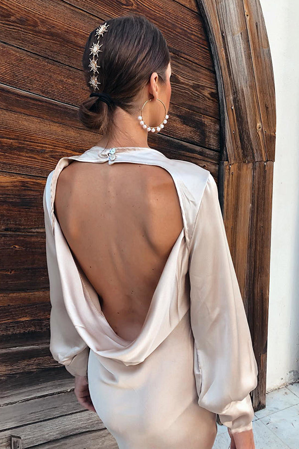 Eiffel Tower Sparkles Backless Satin Maxi Dress