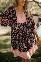 Trisha Bohemian Print Balloon Sleeve Pocketed Babydoll Mini Dress