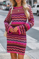 Fall Spice Long Sleeve Crochet Knit Mini Dress